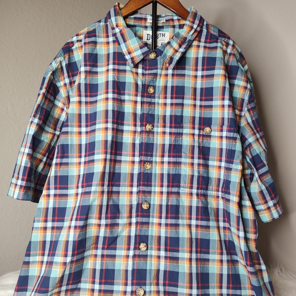 Duluth Trading Co Button Down Shirt Mens 2XL Tall Multi-Color Plaid Untucked Fit